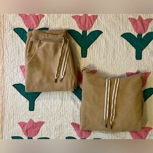 Aerie Tan Ribbed Two Piece Matching Track Suit Jumpsuit Jogger Set